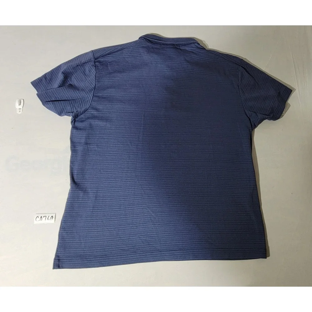 Banana Republic Mens XL Navy Blue Micro Stripe Short Sleeve Polo Cotton Blend
